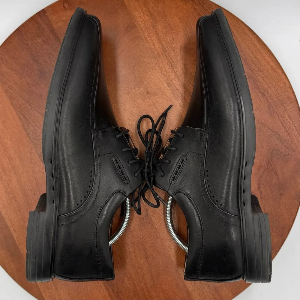 Clarks Unstructured Kenneth Black Leather Bicycle Toe Lace Up‎ Oxford Shoes M11